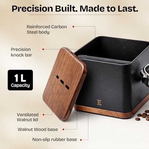Encanto Luxe 1L Steel Espresso Knock Box with Lid - Durable Coffee Puck Container