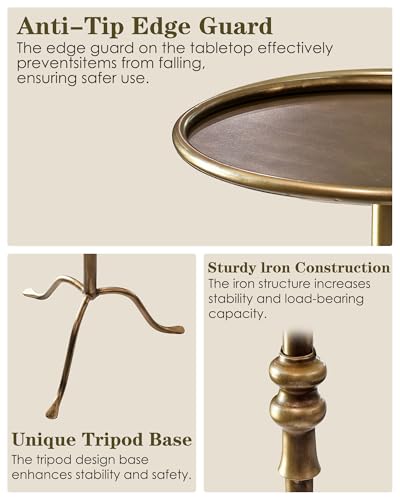 25.6-Inch Vintage Bronze Pedestal End Table with Tray Top