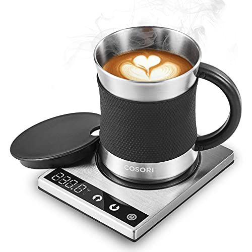 Cosori Silver & Black Coffee Mug Warmer & Mug Set - Precise 1°F Temperature Control