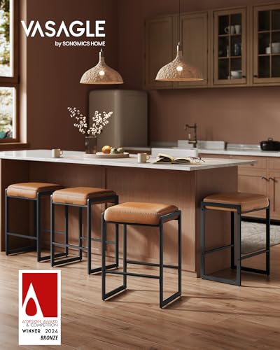 VASAGLE Bar Stools Set of 2, Counter Height, PU Leather, 26-Inch