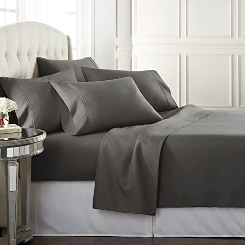 Gray King Size Bed Sheet Set with 4 Pillowcases - Cooling Microfiber Bedding