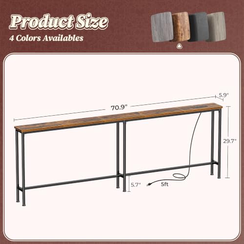 Huuger 70.8 Inch Console Table, Skinny Sofa Table with Charging