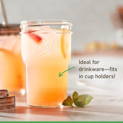 Ball Glass Nesting Mason Jars with Lids & Bands, Wide Mouth, Pint Size, 4 CT (Pack of 6)