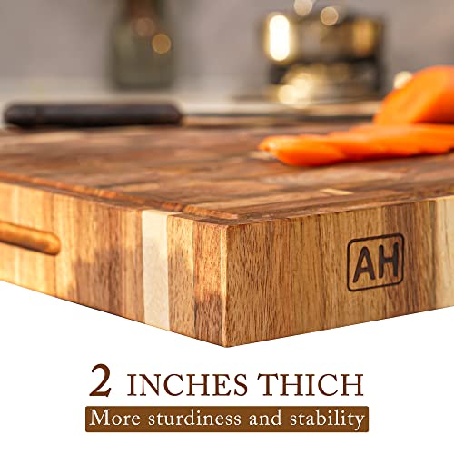 Acacia End Grain Wood Cutting Board 20x15x2 Inch - Butcher Block with Handles