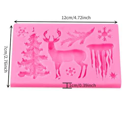 3D Xmas Christmas Cake Chocolate Mould Baking Mold Tree Snowman Silicone Fondant Shape (Pink)