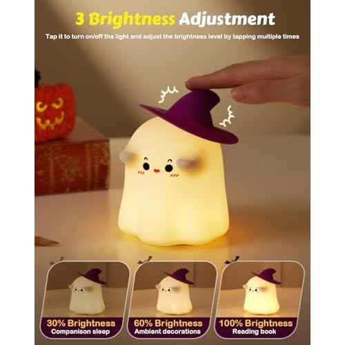 Luditek Cute Ghost Night Light Lights, Silicone Dimmable Ghost Lamp Desk Decor for Halloween Decorations Indoor Home Room Office Table, Halloween Gifts for Women, Girls, Kids