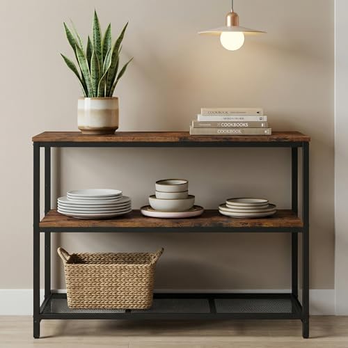 Rustic Brown and Black 39.4-Inch Kitchen Island with 3 Shelves & Workbench - Homleke