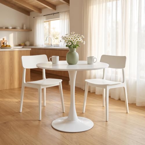 Trygoal White 31.5-Inch Mid-Century Tulip Round Dining Table with Metal Pedestal