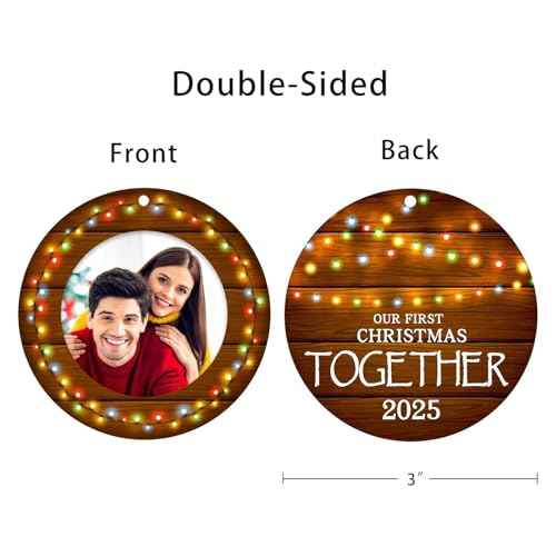 SICOHOME Our First Christmas Together 2025-3" Personalized Christmas Picture Frame Ornament,Rustic 1st Married Christmas Ornament,First Married for Boyfriend Girlfrien New Couples