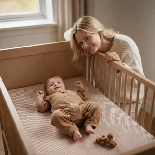 Huxie 2-Pack Organic Cotton Muslin Crib Sheets Fog/Stripe | 28x52 Inches