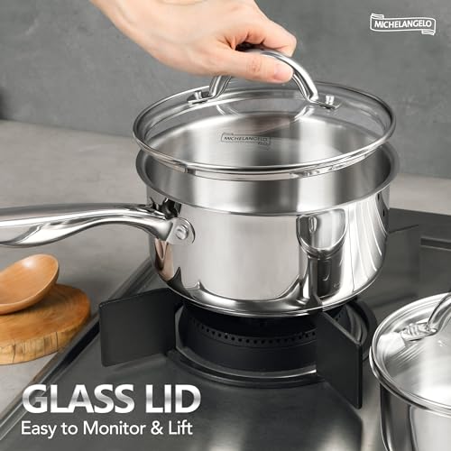 MICHELANGELO 3-Piece Stainless Steel Pot Set with Tri-Ply Bottom - 1QT, 2QT & 3QT