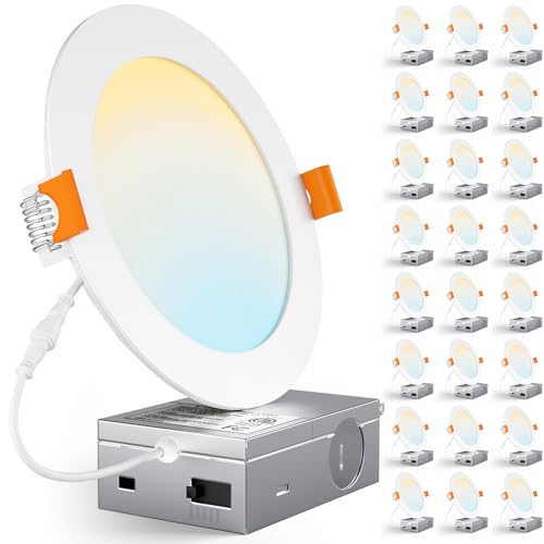 CHARKEE 24-Pack 6 Inch LED Recessed Ceiling Lights with 5 CCT Options, Ultra-Thin Canless Design