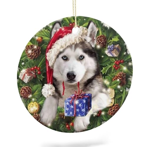Husky Dog Christmas Ornament Style-3 – Double-Sided 3in Acrylic Xmas Tree Decoration