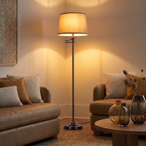 Bronze LED Floor Lamp with Swing Arm - Tall Living Room & Office Standing Light