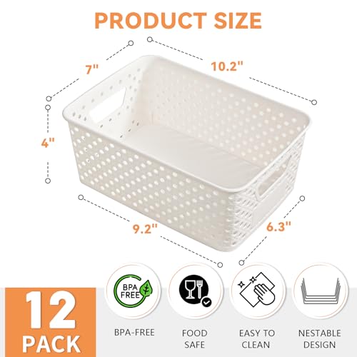 Homaigie White Plastic Storage Baskets 12-Pack for Closet & Office Organization
