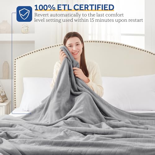 Sealy Full Size Electric Heated Blanket 80x84 Light Grey with Auto Shutoff