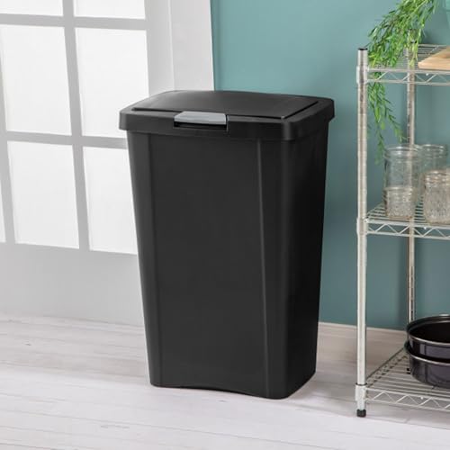 13 Gallon TouchTop Lidded Wastebasket - Black, Pack of 4