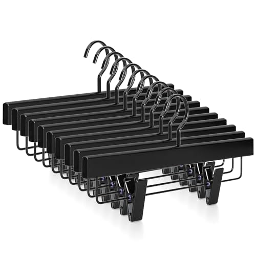 TOPIA HANGER Black Wooden Pants & Skirt Hangers with Clips - 20 Pack