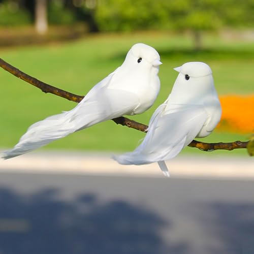 LWINGFLYER 2pcs Clip On White Doves Decorative Birds Artificial Simulation Foam Feathered Bird Pigeons Ornament for Wedding Wreaths Craft Christmas Tree Decorations