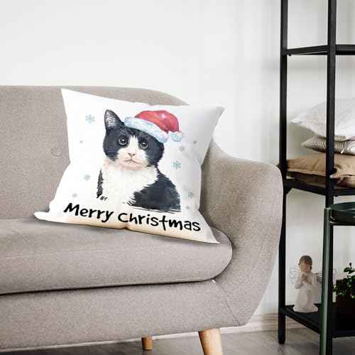 Mancheng-zi Christmas Cat Pillow Covers 18x18,cat Throw Pillow,Cat Pillow Cases,Merry Christmas cat Pillow Cover,Cat Gifts for Cat Lovers,cat Christmas Pillows,Christmas cat Decorations