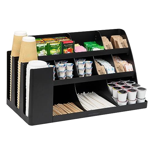 Large Countertop Coffee Station Organizer with 14 Compartments - Black