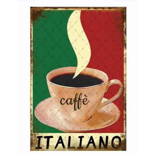 EMOHAT Italian Coffee Metal Tin Sign Italiano Coffee Wall Art Vintage Retro Decoration Tin Signs Poster Retro Decor Wall Decor Home for Pub Cafe Bar Club Home12x8 Inches