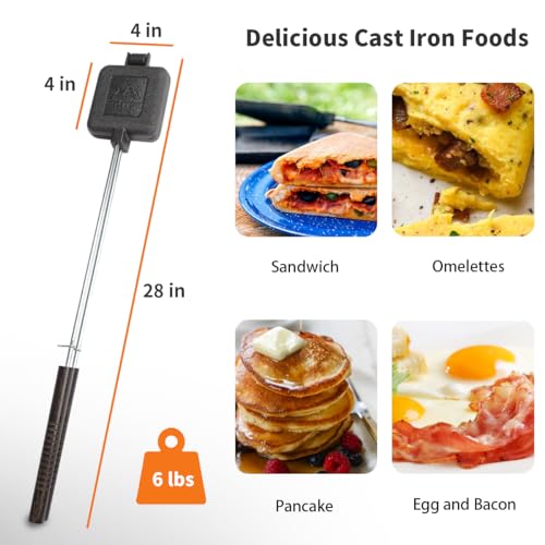 AILITOR 2-Pack Cast Iron Campfire Pie Makers - Sandwich & Pie Grills with Wooden Handles