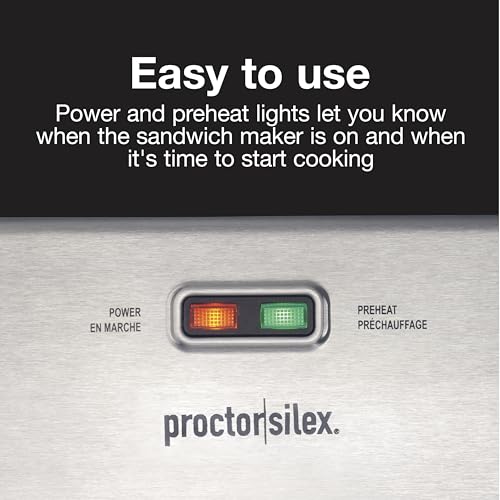 Stainless Steel Hot Sandwich Maker with PFAS-Free Non-Stick Plates - Proctor Silex Deluxe