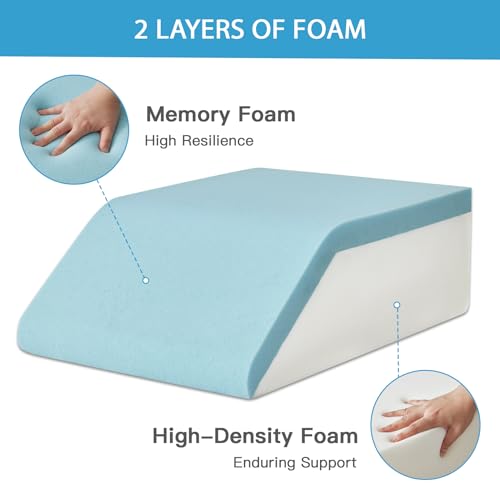 MEGCXIT Memory Foam Leg Wedge Pillow 23.6x16.8x8 Inch for Elevation & Circulation - White/Grey