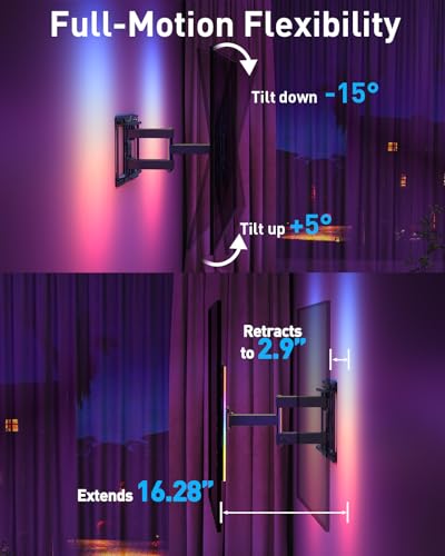 PERLESMITH Full Motion TV Wall Mount with LED Light for 37–86 Inch TVs - 16 Inch Wood Studs
