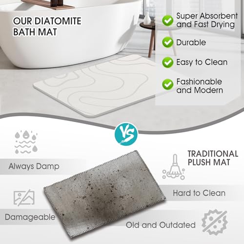 ZIKIBL White Diatomaceous Earth Stone Bath Mat - Quick Dry, Non-Slip Bathroom Rug