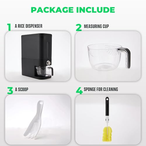 Rice Dispenser 25 lbs I Storage Container with Sponge, Scoop &