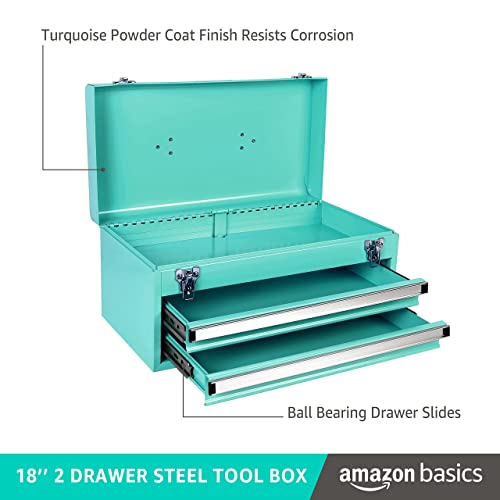 Metal Tool Box with Drawers - Turquoise Storage Organizer, 18.1 x 8.7 x 9.5 in