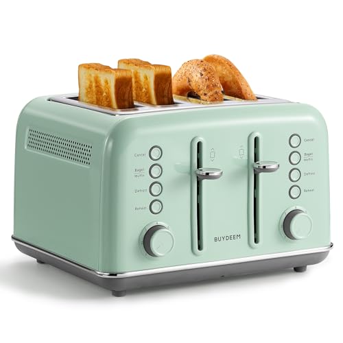 BUYDEEM 4-Slice Toaster with 7 Shade Settings, Extra Wide 1.5" Slots, Green Variation