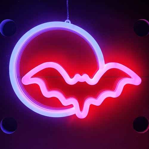 JYWJ Double Sided Neon Signs,USB or 3-AA Battery Powered Neon Light,LED Desktop Wall Decoration,Various Parties,Decoration Of Business Premises(Moon Bat)