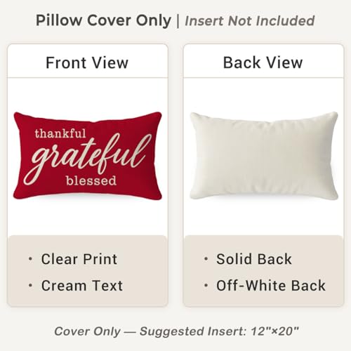 PANDICORN 12x20 Crimson Red Decorative Throw Pillow Cover - Thankful Farmhouse Style