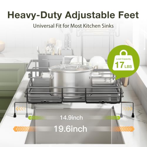 Large Black 2-Tier Expandable Dish Drying Rack for Kitchen Counter - Space Saving
