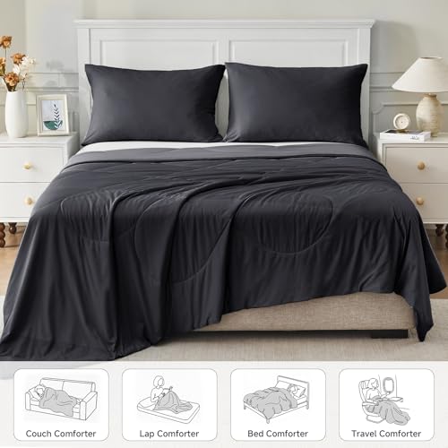 HOMFINE Cooling Comforter for Hot Sleepers Queen, Black 90"x90"