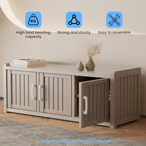 Grey 3-Door Waterproof Resin Shoe Bench with Adjustable Shelves - Indoor & Outdoor Use