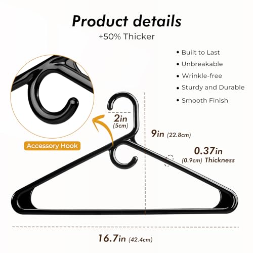 HOUSE DAY Heavy Duty Plastic Clothes Hangers Black 38 Pack - Thick Support
