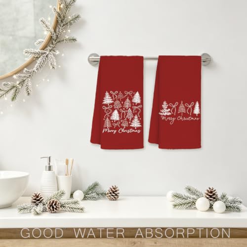 Ceosian Red Christmas Tree Kitchen Towel Set of 2 with Red Trees Pattern