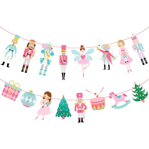 Nutcracker Christmas Banner Set 2pc Ballet Theme - Pink & Blue Party Decor