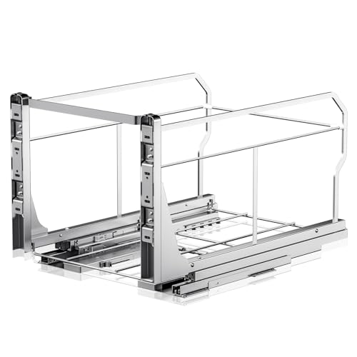 Insputer Silver Double Pull-Out Under Cabinet Trash Can with Push to Open