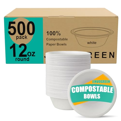 White Compostable Paper Bowls 12oz Bulk Pack of 500 - Eco-Friendly Disposable Dinnerware