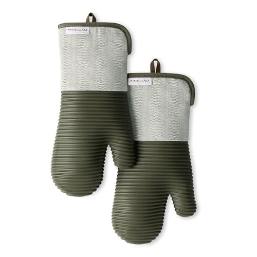 Silicone Oven Mitts 2-Pack - Heat Resistant Up to 500°F, Waterproof & Non-Slip, Green