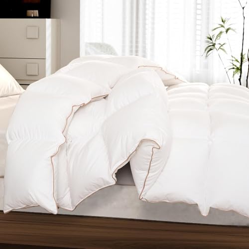 White King Size Feather Down Fiber Comforter - All Seasons Cotton Duvet Insert