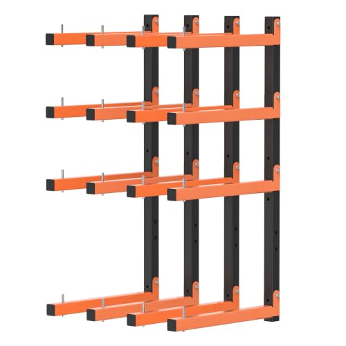 Wall Mount Lumber Storage Rack Set - Foldable 8-Tier Wood Organizer, 4 Pack