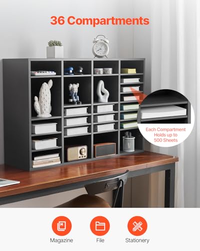 Dark Grey VEVOR Literature Organizer with 36 Compartments & Adjustable Shelves