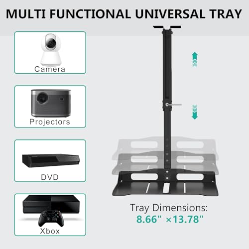 Universal Projector Ceiling Wall Mount with Hidden Cable Management - Black, Large