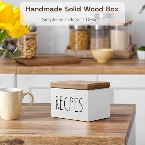 BWODYAY White Recipe Box with 100 Cards & 6 Dividers, 4x6 Organizer